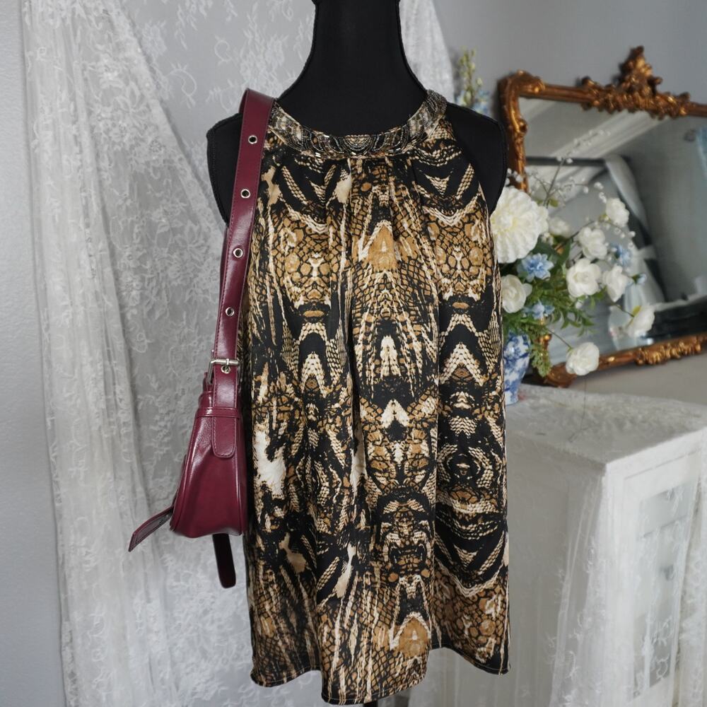 Snakeskin Print Y2K Embellished Boho Tunic Tank Top